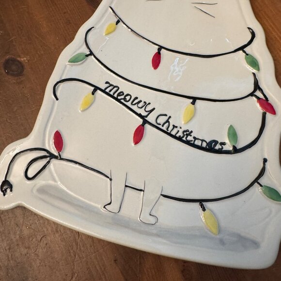 Arlington Designs White Cat Christmas Snack Tray  Meowy Christmas - Picture 3 of 8